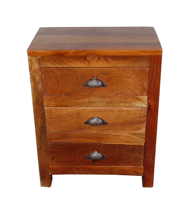 SOLID RECLAIMED TEAK WOOD END TABLE / NIGHTSTAND W/ 3 DRAWERS