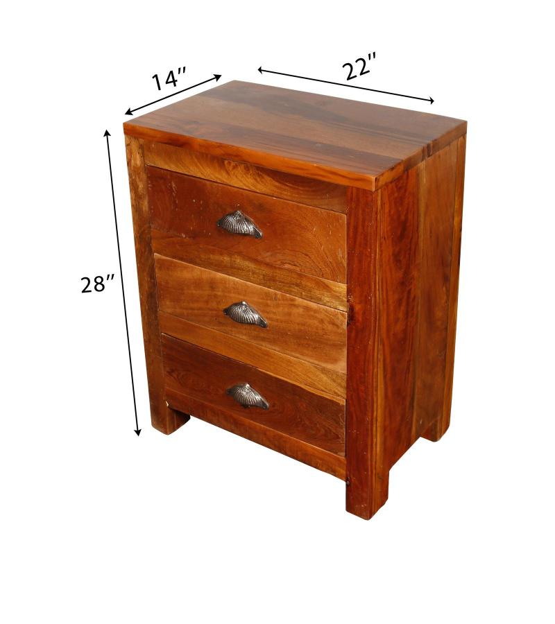 SOLID RECLAIMED TEAK WOOD END TABLE / NIGHTSTAND W/ 3 DRAWERS