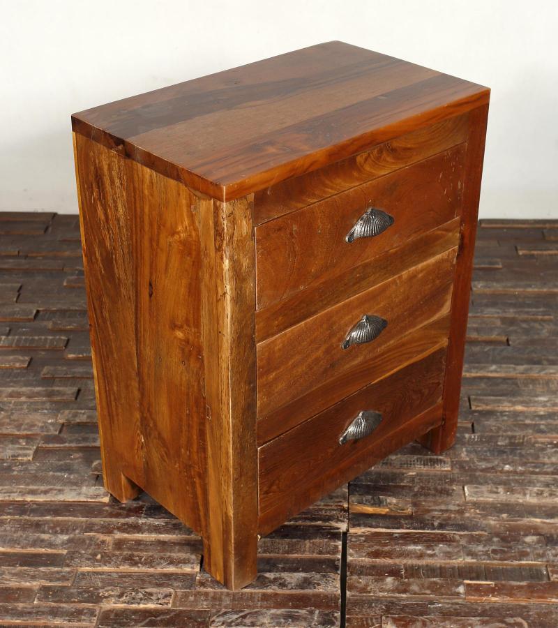 SOLID RECLAIMED TEAK WOOD END TABLE / NIGHTSTAND W/ 3 DRAWERS