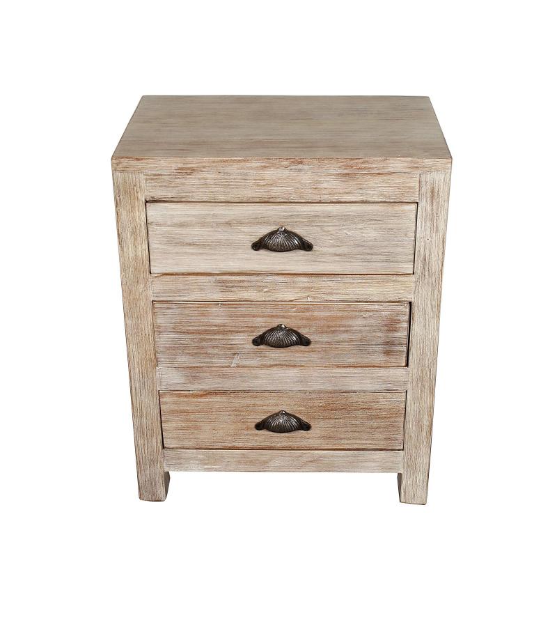 SOLID RECLAIMED TEAK WOOD END TABLE / NIGHTSTAND W/ 3 DRAWERS