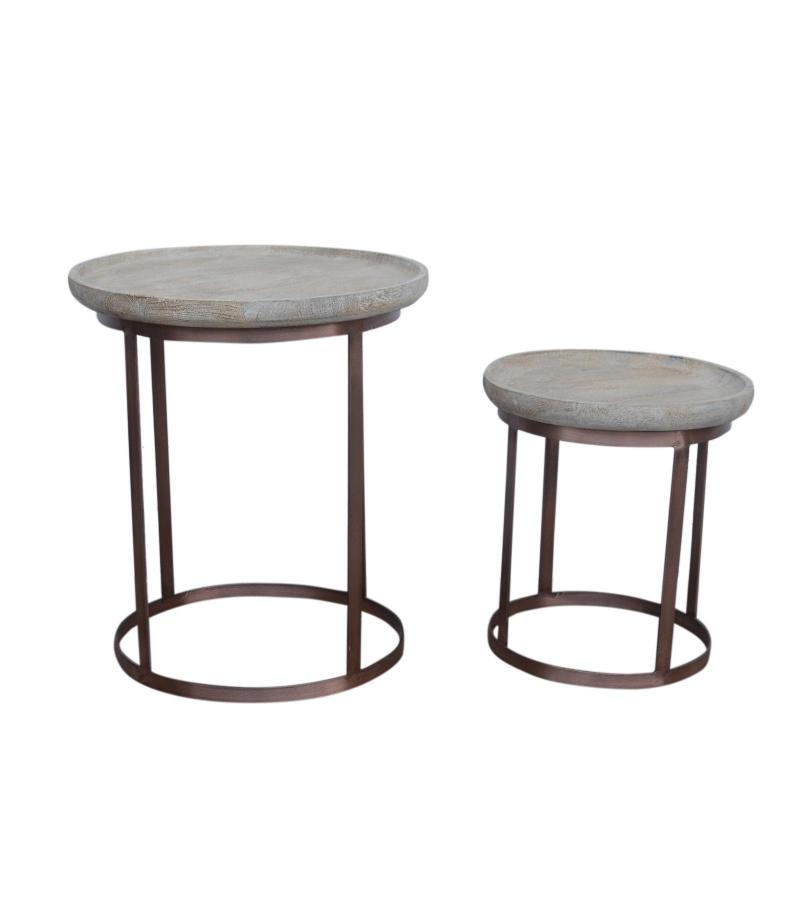 WOOD & IRON END SET OF 2 STACKING SIDE TABLES WOOD & IRON
