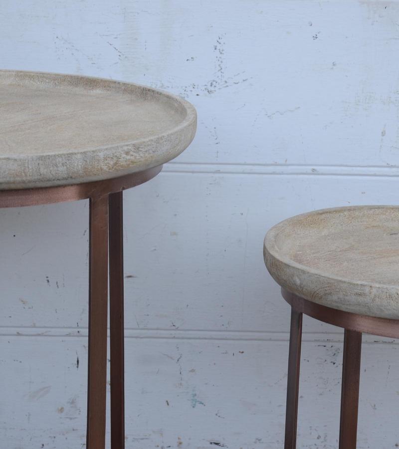 WOOD & IRON END SET OF 2 STACKING SIDE TABLES WOOD & IRON