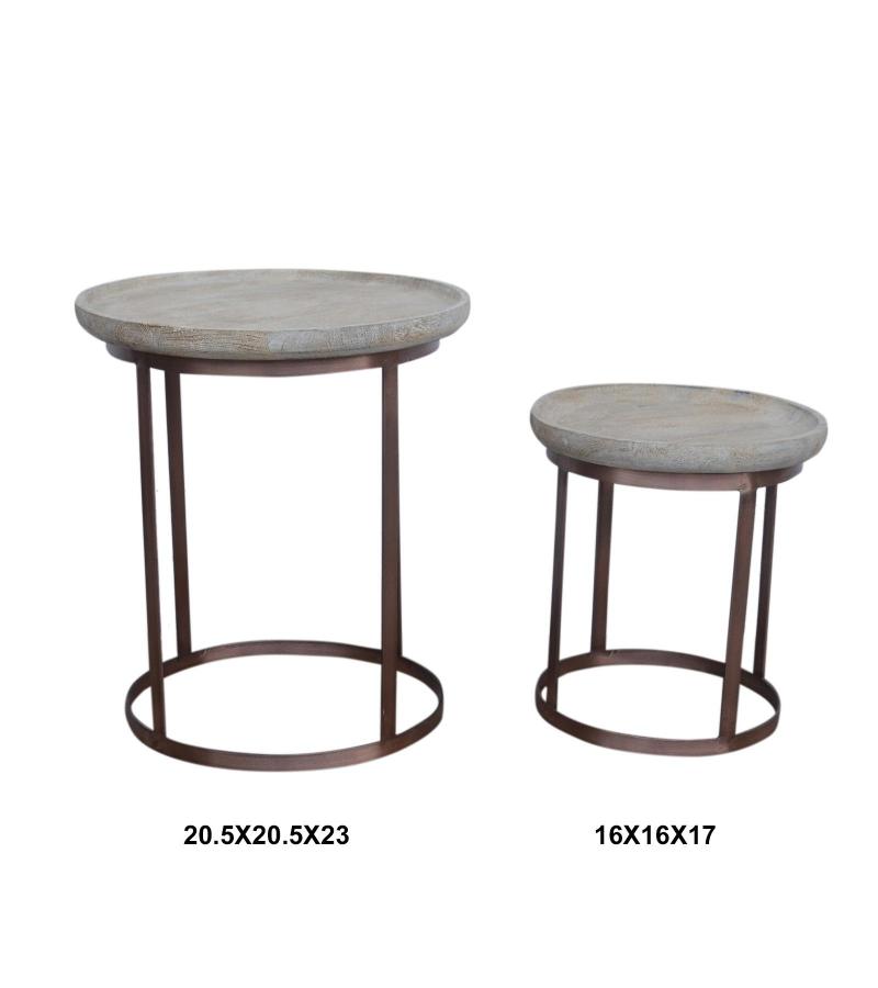 WOOD & IRON END SET OF 2 STACKING SIDE TABLES WOOD & IRON