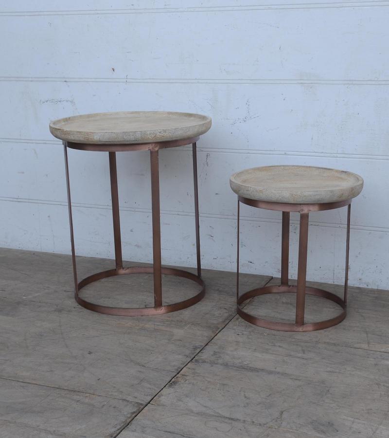 WOOD & IRON END SET OF 2 STACKING SIDE TABLES WOOD & IRON