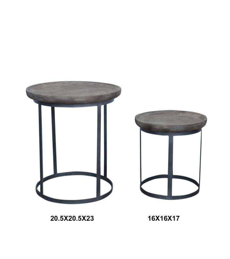 PAIR OF SOLID WOOD & IRON END TABLES