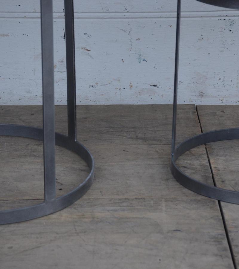 PAIR OF SOLID WOOD & IRON END TABLES
