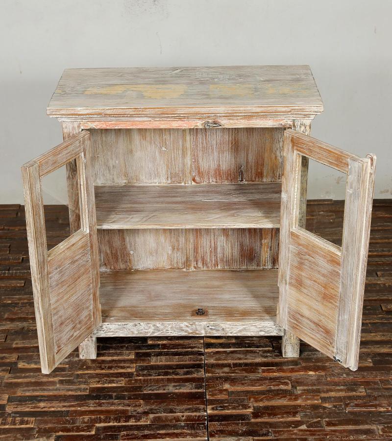 RECLAIMED TEAK CARVED WOOD & GLASS CABINET