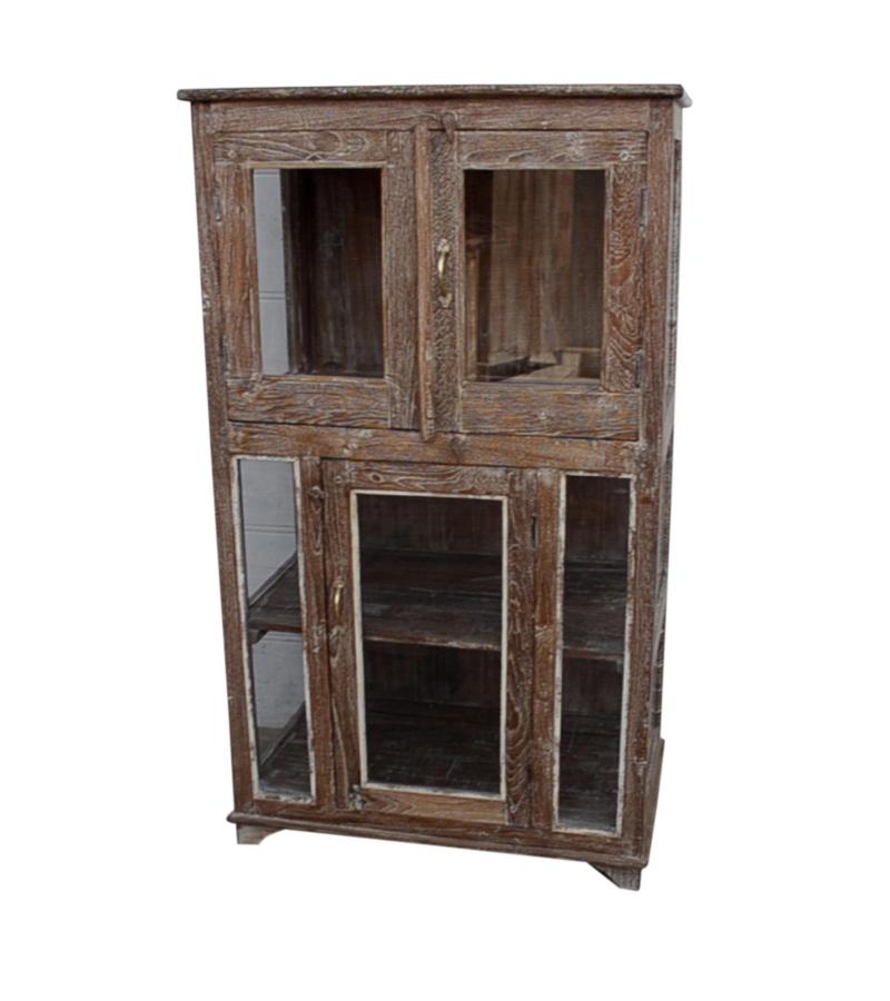 VINTAGE RECLAIMED TEAK & GLASS CABINET