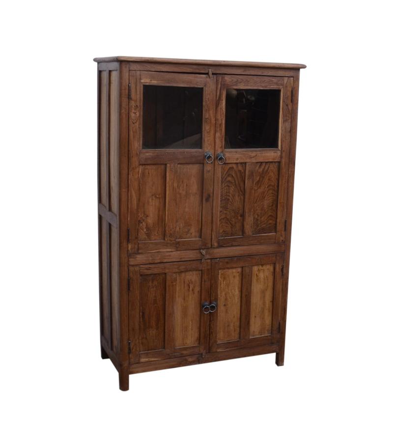VINTAGE RECLAIMED TEAK & GLASS CABINET