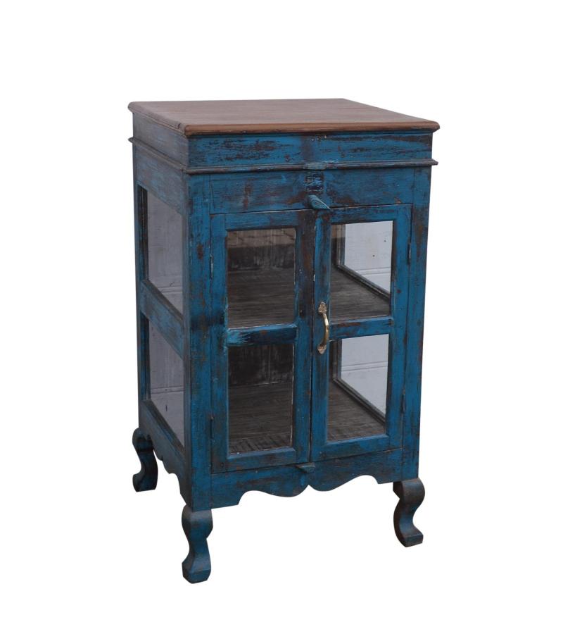 VINTAGE RECLAIMED TEAK & GLASS CABINET