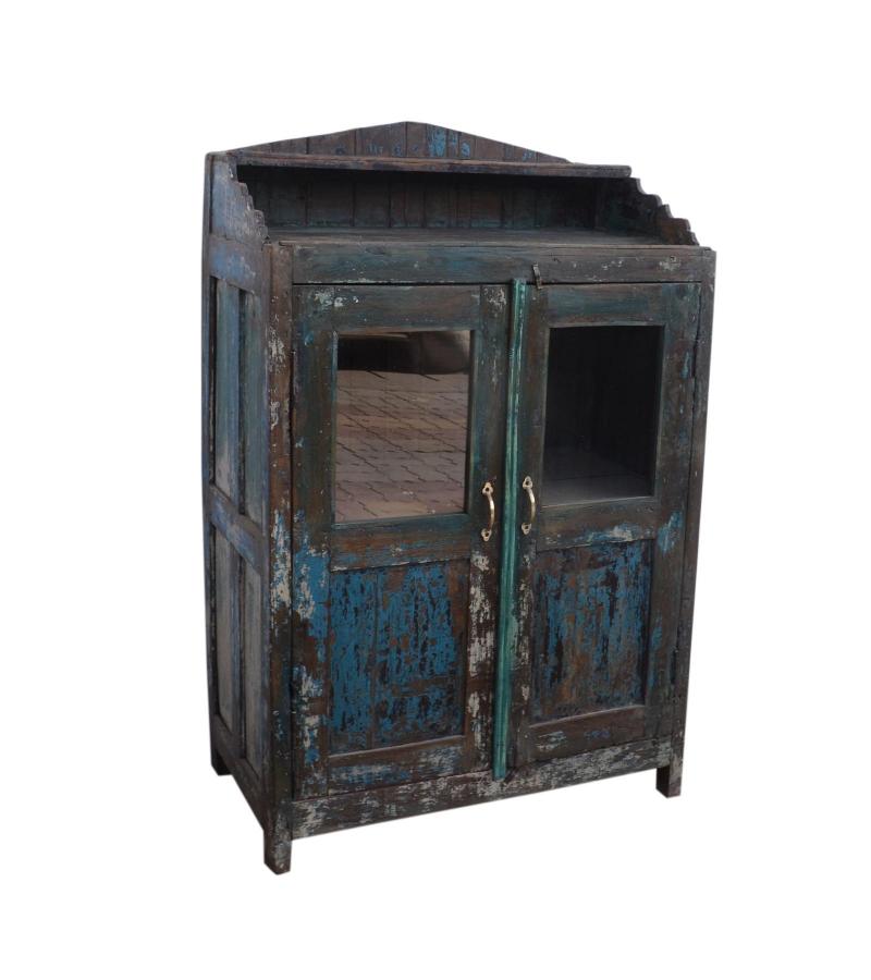 VINTAGE RECLAIMED TEAK & GLASS CABINET