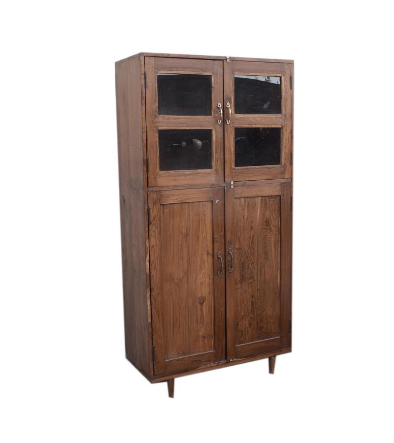 VINTAGE RECLAIMED TEAK & GLASS CABINET
