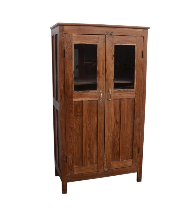 VINTAGE RECLAIMED TEAK & GLASS CABINET
