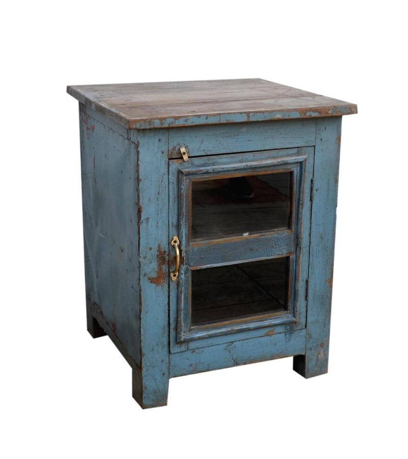 VINTAGE RECLAIMED TEAK & GLASS CABINET