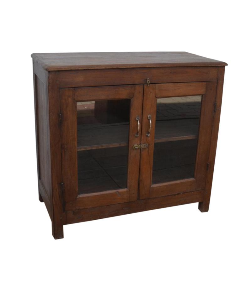 VINTAGE RECLAIMED TEAK & GLASS CABINET