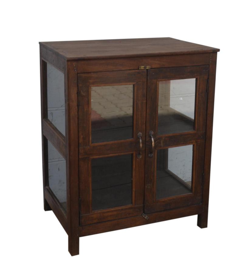 VINTAGE RECLAIMED TEAK & GLASS CABINET