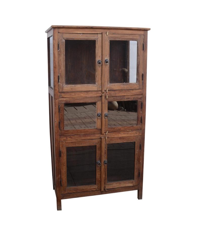 VINTAGE RECLAIMED TEAK & GLASS CABINET W/ SHELVES