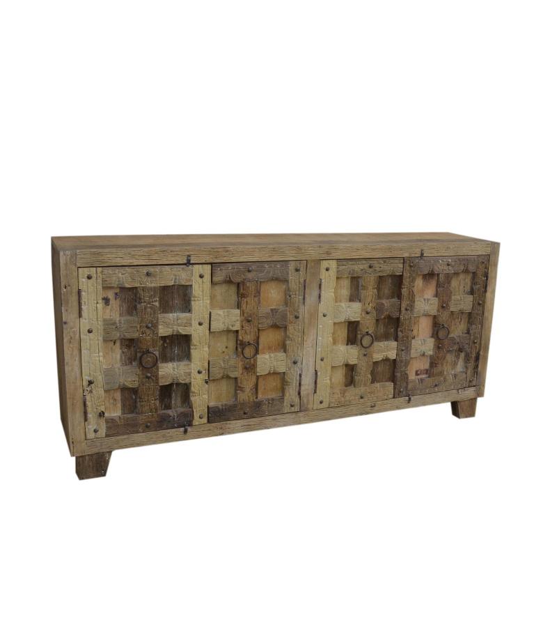 RUSTIC SOLID WOOD W/ METAL DETAILS SIDEBOARD 4 DOORS