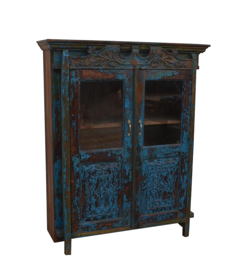 SOLID RECLAIMED TEAK WOOD & GLASS CABINET