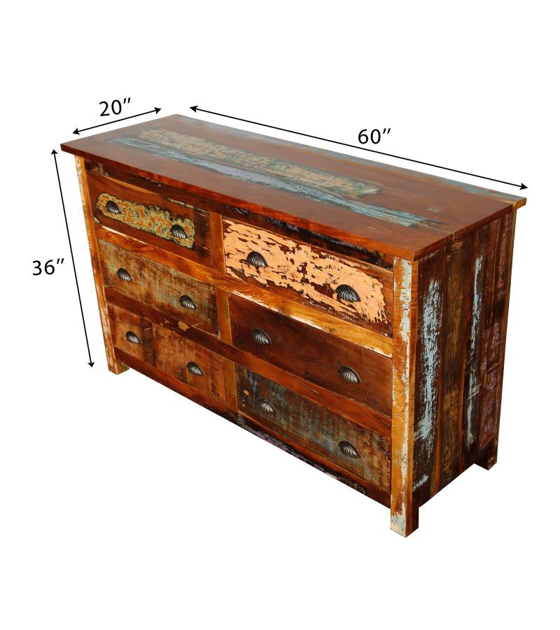 SOLID RECLAIMED TEAK WOOD 6 DRAWER DRESSER CHEST BUREAU SIDEBOARD