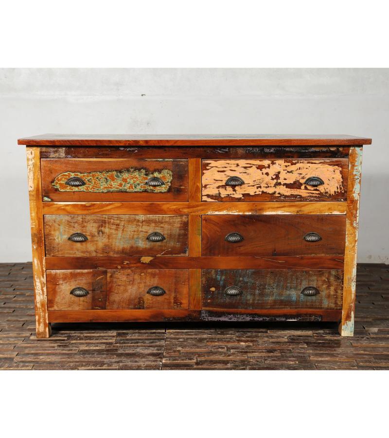 SOLID RECLAIMED TEAK WOOD 6 DRAWER DRESSER CHEST BUREAU SIDEBOARD