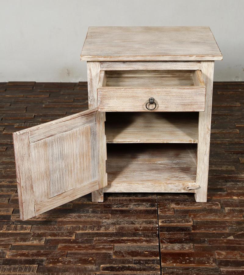 SOLID RECLAIMED TEAK WOOD NIGHTSTAND END TABLE W/ CARVED FISH