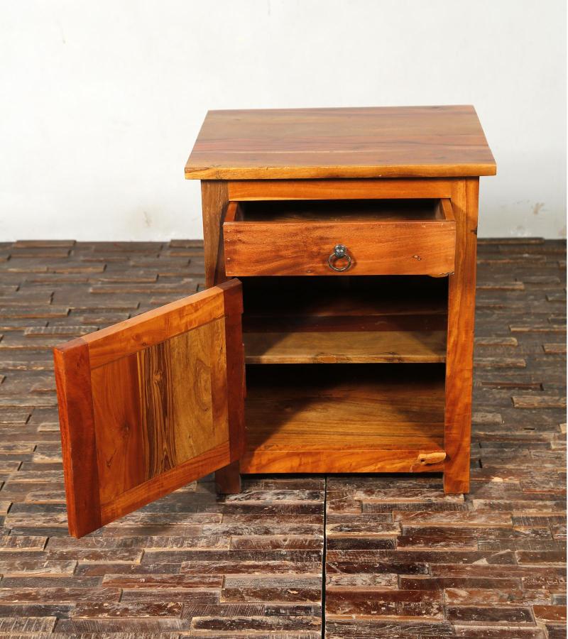 SOLID RECLAIMED TEAK WOOD NIGHTSTAND END TABLE W/ CARVED FISH