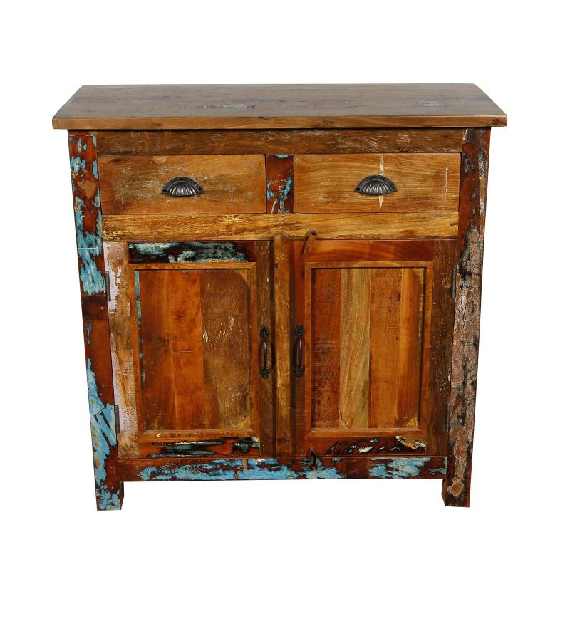 SOLID RECLAIMED TEAK CABINET W/ 2 DOORS & 2 DRAWERS
