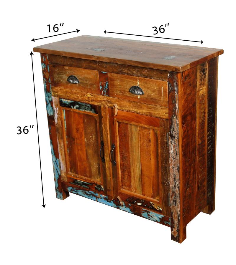 SOLID RECLAIMED TEAK CABINET W/ 2 DOORS & 2 DRAWERS