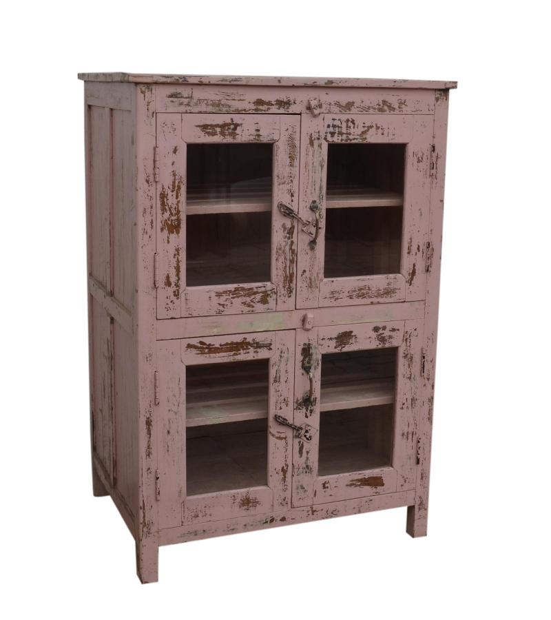 RECLAIMED TEAK & GLASS DISPLAY STORAGE CABINET