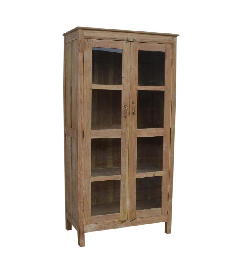 SOLID RECLAIMED TEAK WOOD  & GLASS DISPLAY STORAGE CABINET