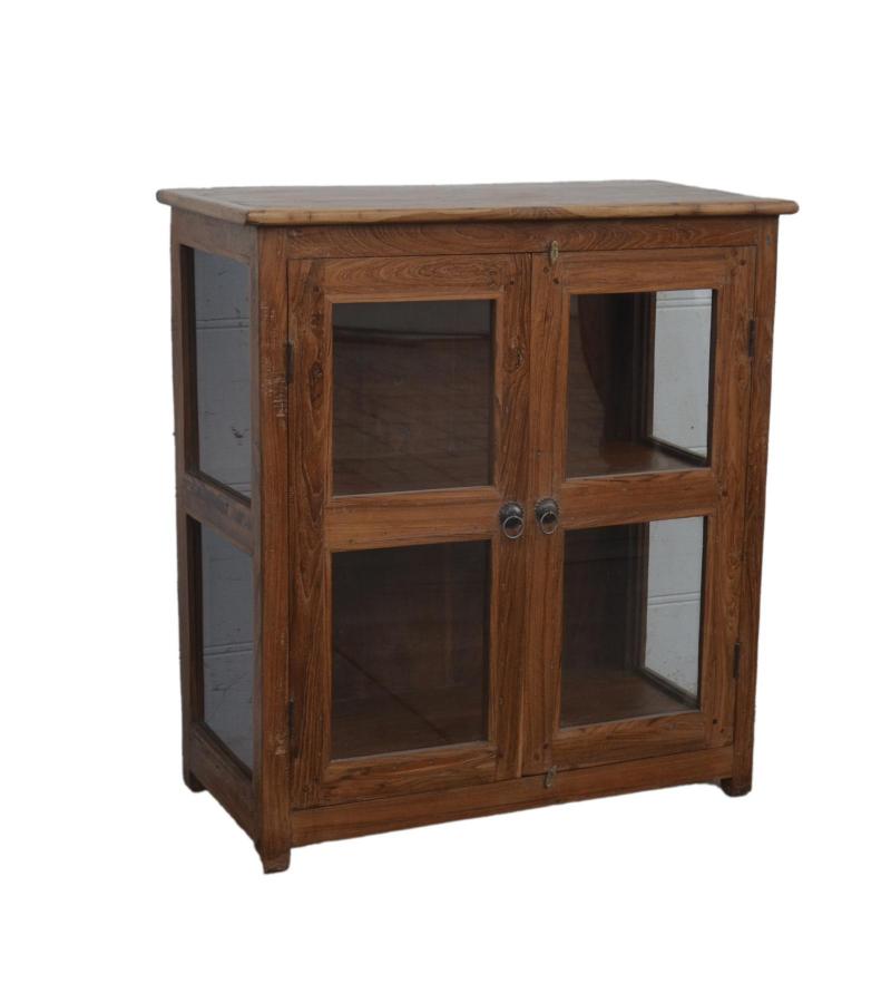 VINTAGE RECLAIMED TEAK & GLASS CABINET