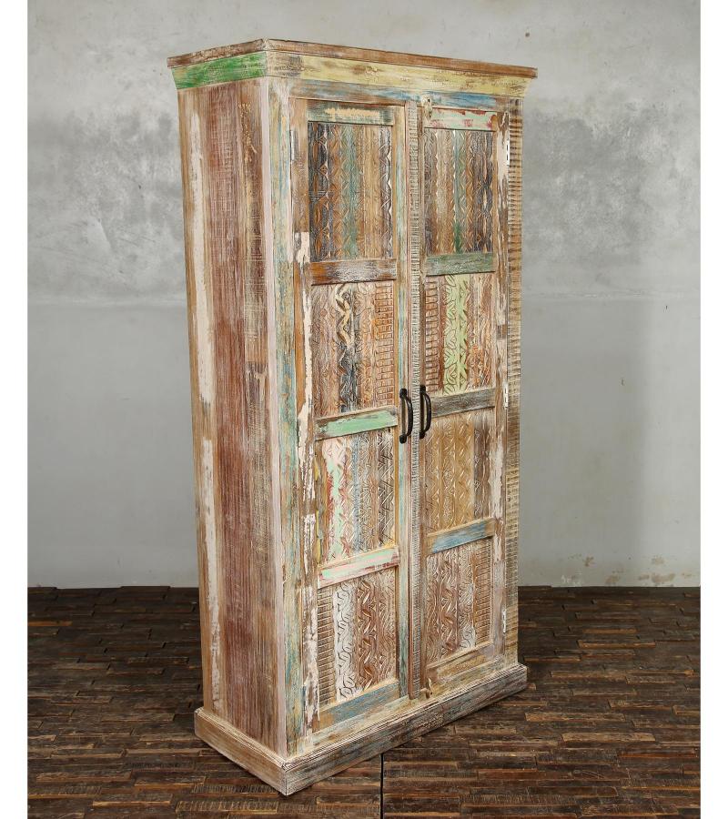 CARVED SOLID RECLAIMED TEAK WOOD WARDROBE ARMOIRE CABINET