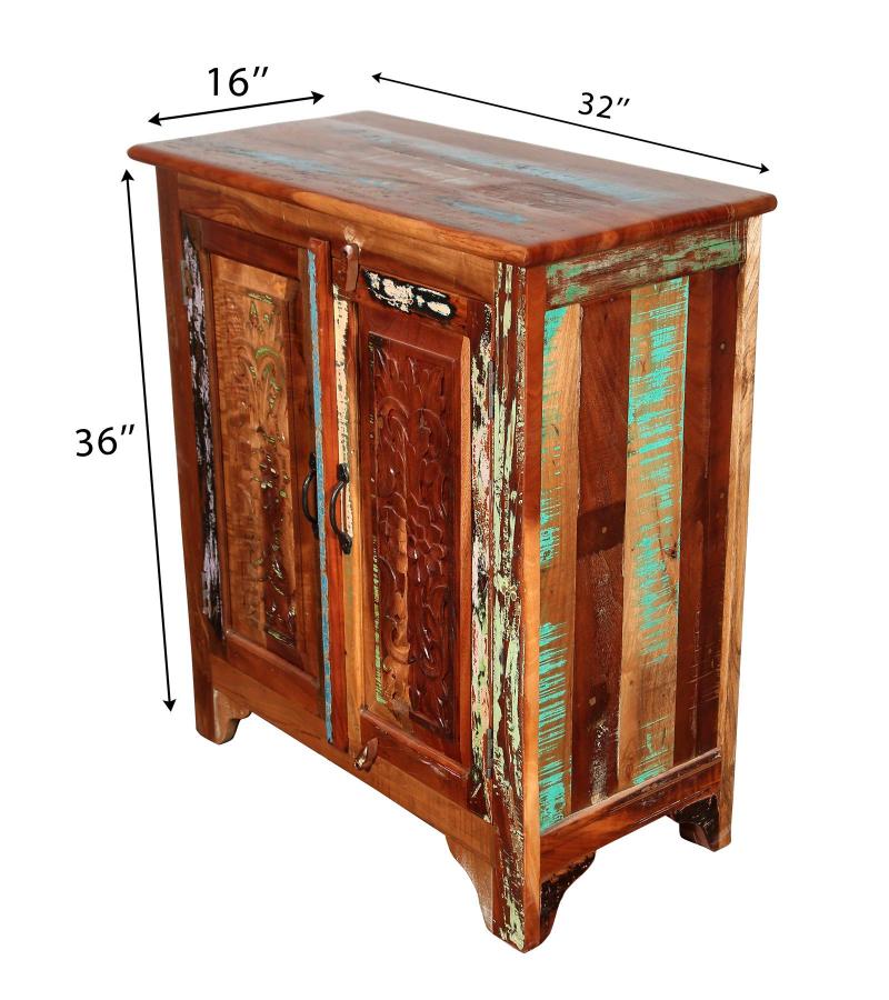 RECLAIMED TEAK 2 DOOR CARVED CABINET