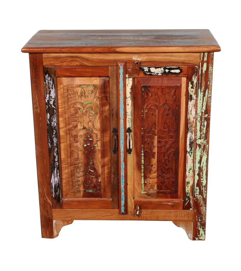 RECLAIMED TEAK 2 DOOR CARVED CABINET