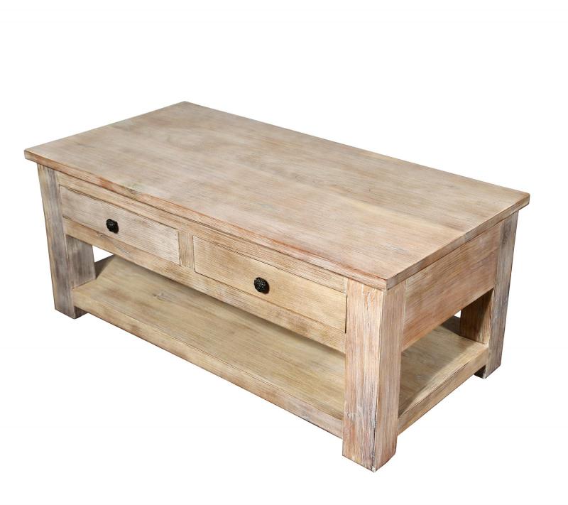RECLAIMED TEAK 2 DRAWER WITH SHELF COFFEE TABLE