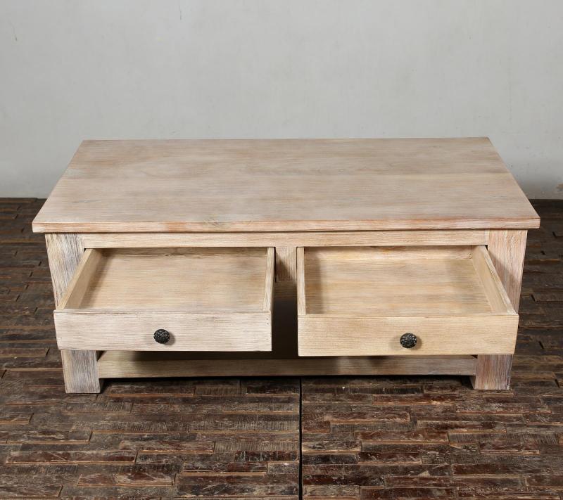 RECLAIMED TEAK 2 DRAWER WITH SHELF COFFEE TABLE