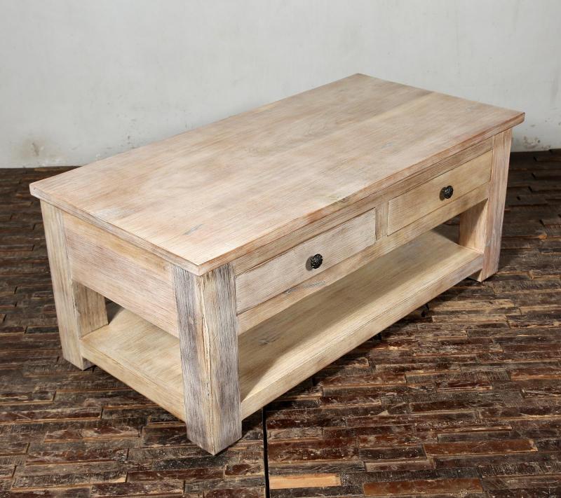 RECLAIMED TEAK 2 DRAWER WITH SHELF COFFEE TABLE