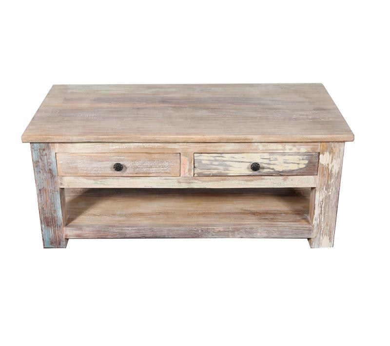 RECLAIMED TEAK 2 DRAWER WITH SHELF COFFEE TABLE