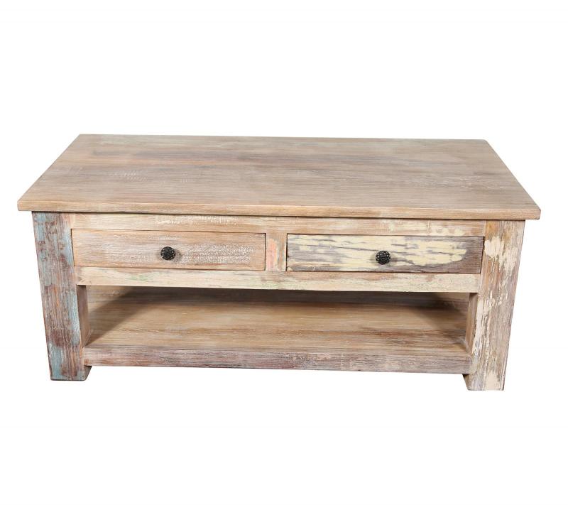RECLAIMED TEAK 2 DRAWER WITH SHELF COFFEE TABLE