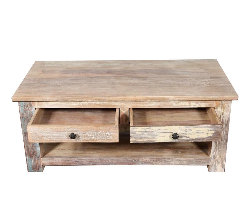 RECLAIMED TEAK 2 DRAWER WITH SHELF COFFEE TABLE