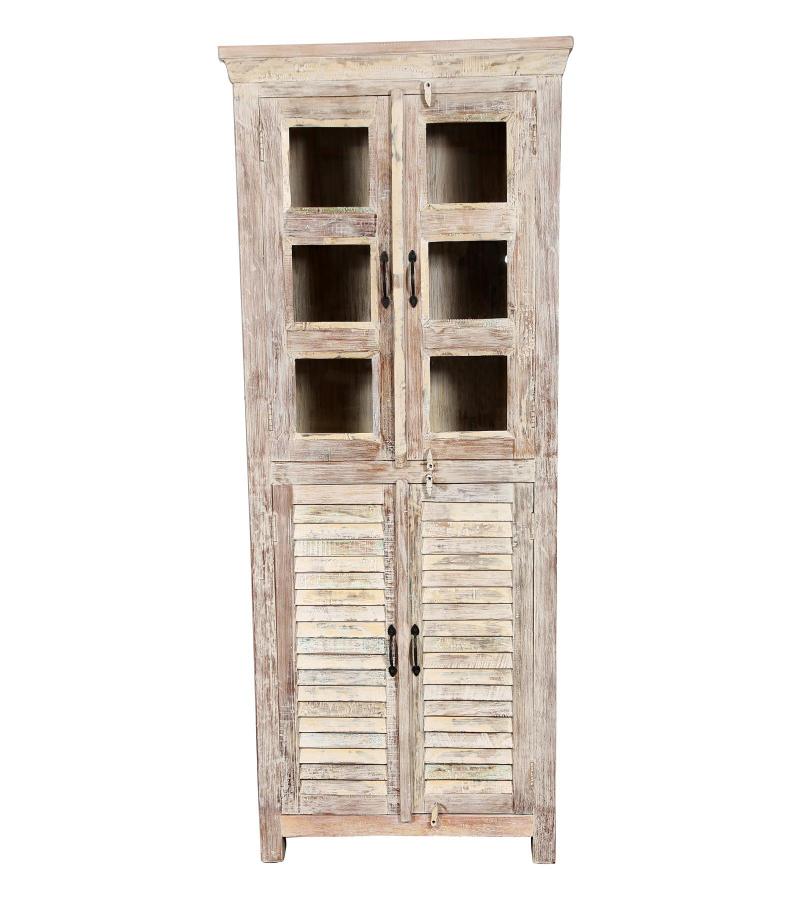 RECLAIMED TEAK 2 PC WOOD & GLASS CABINET