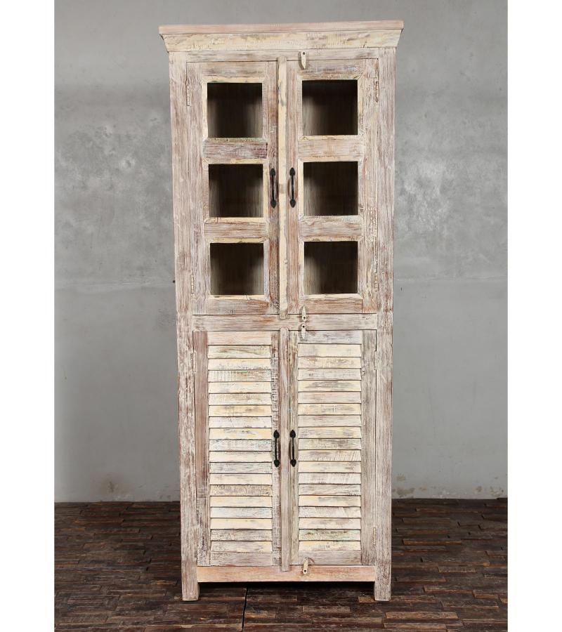 RECLAIMED TEAK 2 PC WOOD & GLASS CABINET