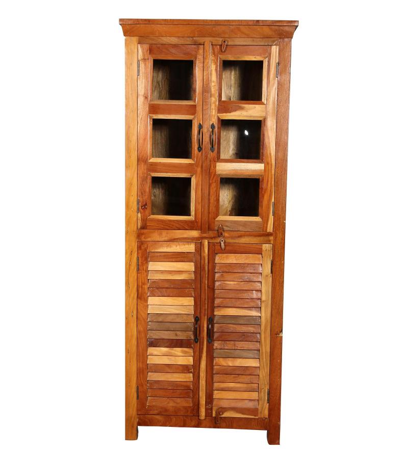 RECLAIMED TEAK 2 PC WOOD & GLASS CABINET