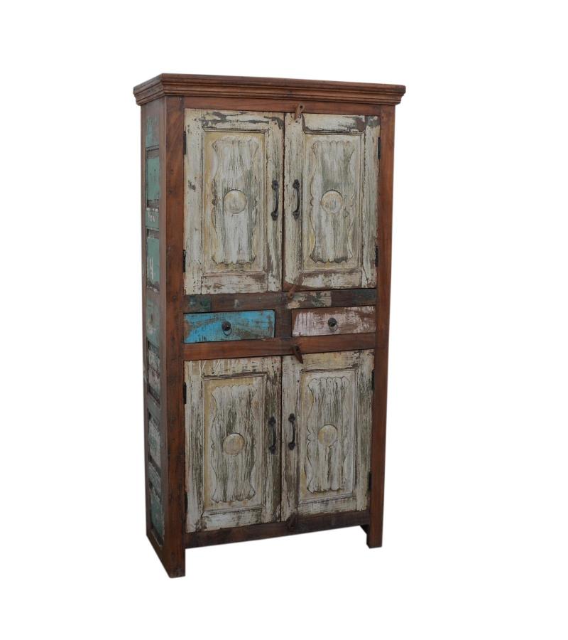 SOLID RECLAIMED TEAK WOOD 4 DOOR, 2 DRAWER CABINET