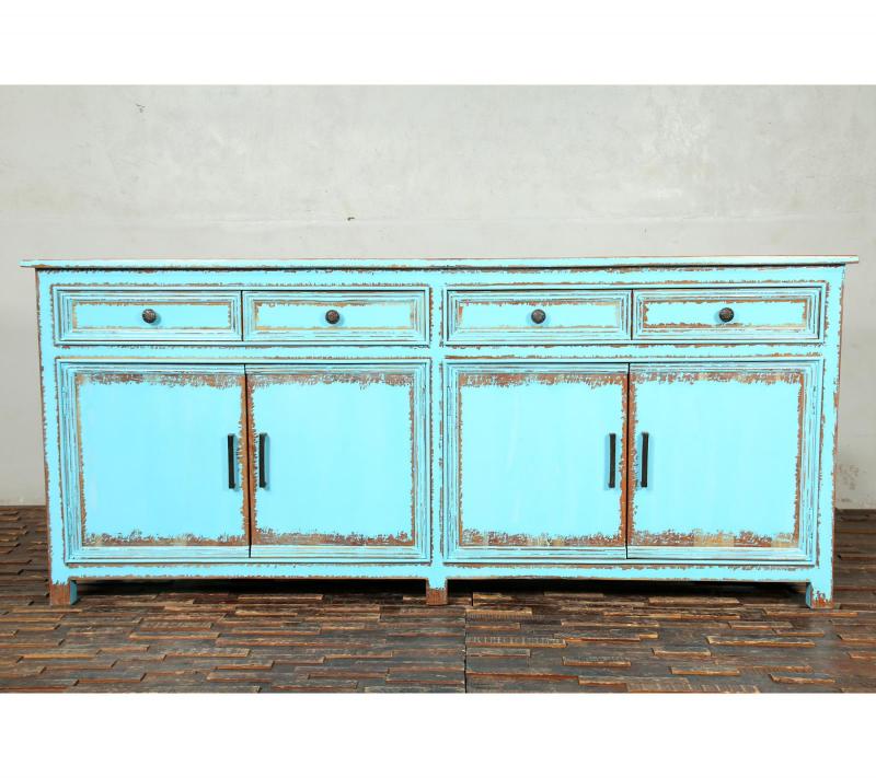 Solid Reclaimed Teak Wood 4 Door, 4 Drawer Sideboard Console Server