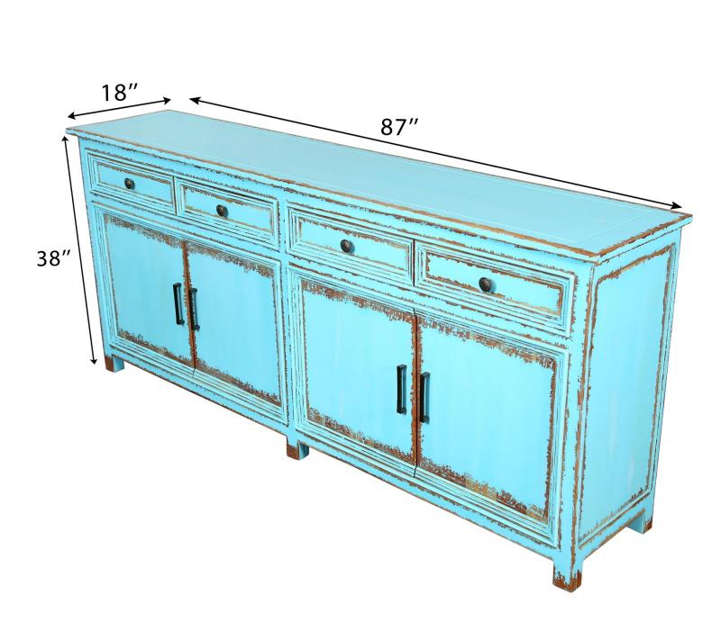 Solid Reclaimed Teak Wood 4 Door, 4 Drawer Sideboard Console Server