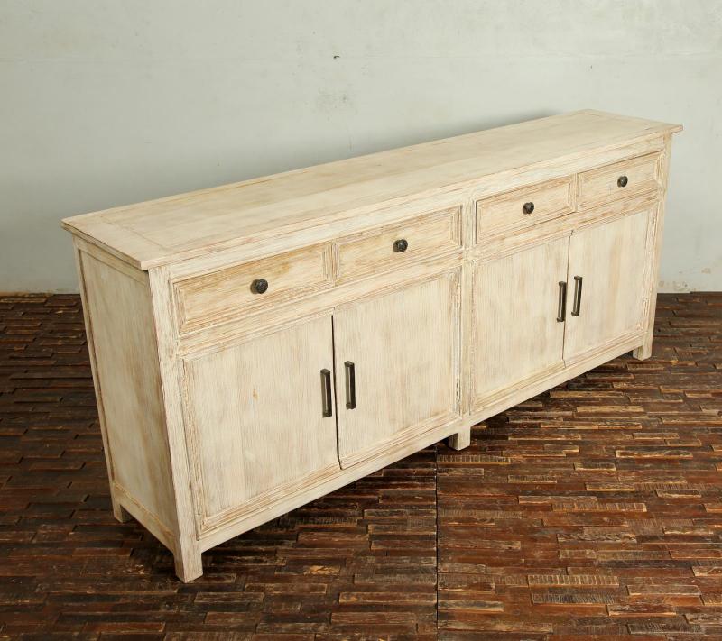 Solid Reclaimed Teak Wood 4 Door, 4 Drawer Sideboard Console Server