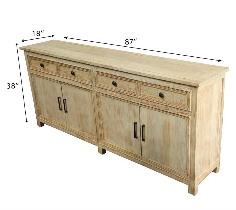 Solid Reclaimed Teak Wood 4 Door, 4 Drawer Sideboard Console Server