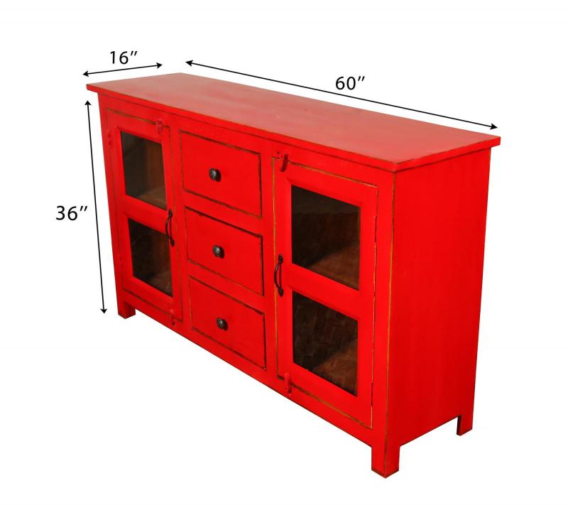 SOLID RECLAIMED TEAK & GLASS 2 DOOR, 3 DRAWER  CABINET CONSOLE SIDEBOARD
